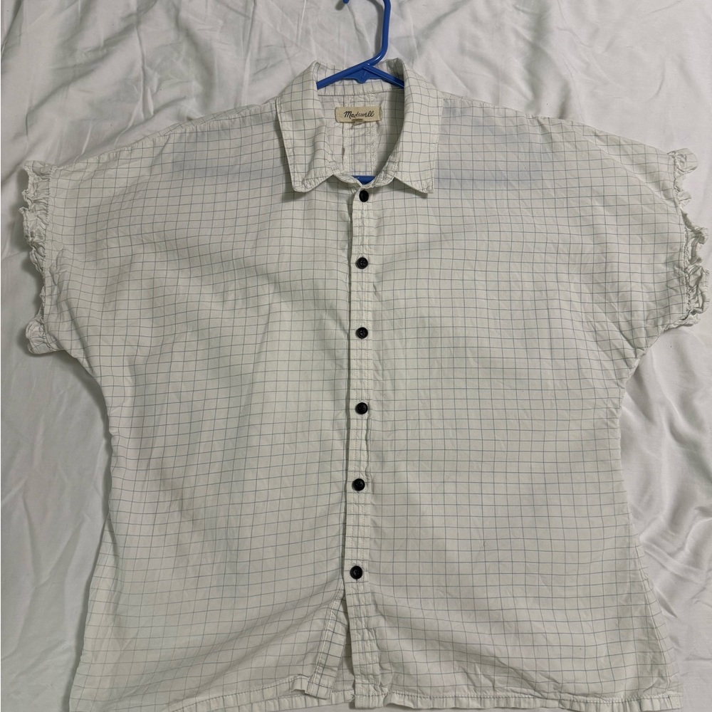 Madewell White Shirt with Light Blue Grid